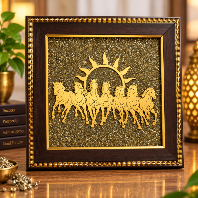 7 Running Horses Pyrite Photo Frame – 6 × 6 Inch